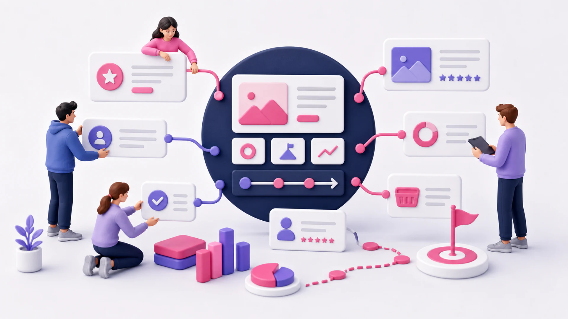 3D ilustrace obsahové strategie firemního webu