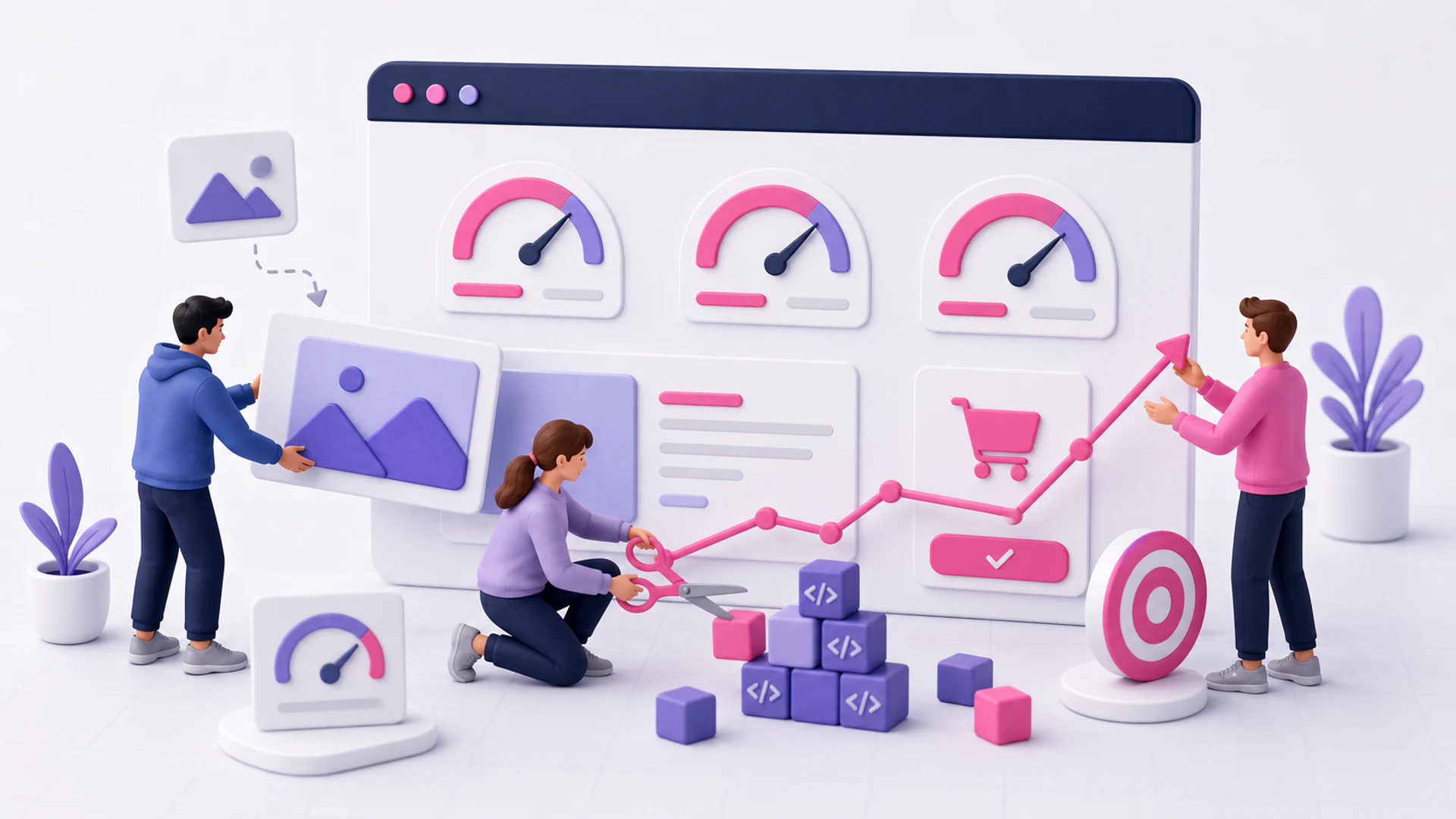 3D ilustrace rychlého a stabilního webu