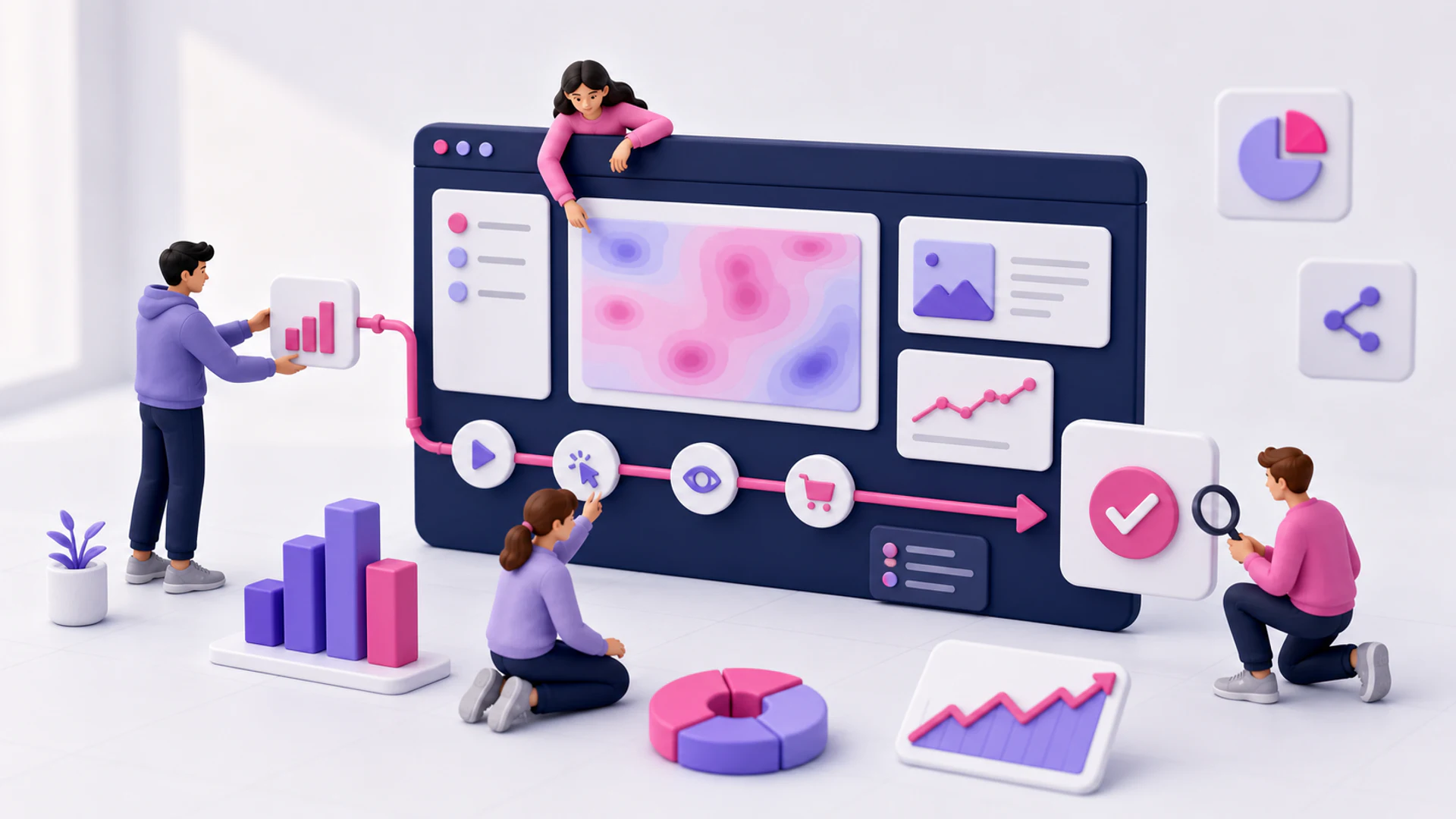 3D ilustrace webové analytiky a měření konverzí
