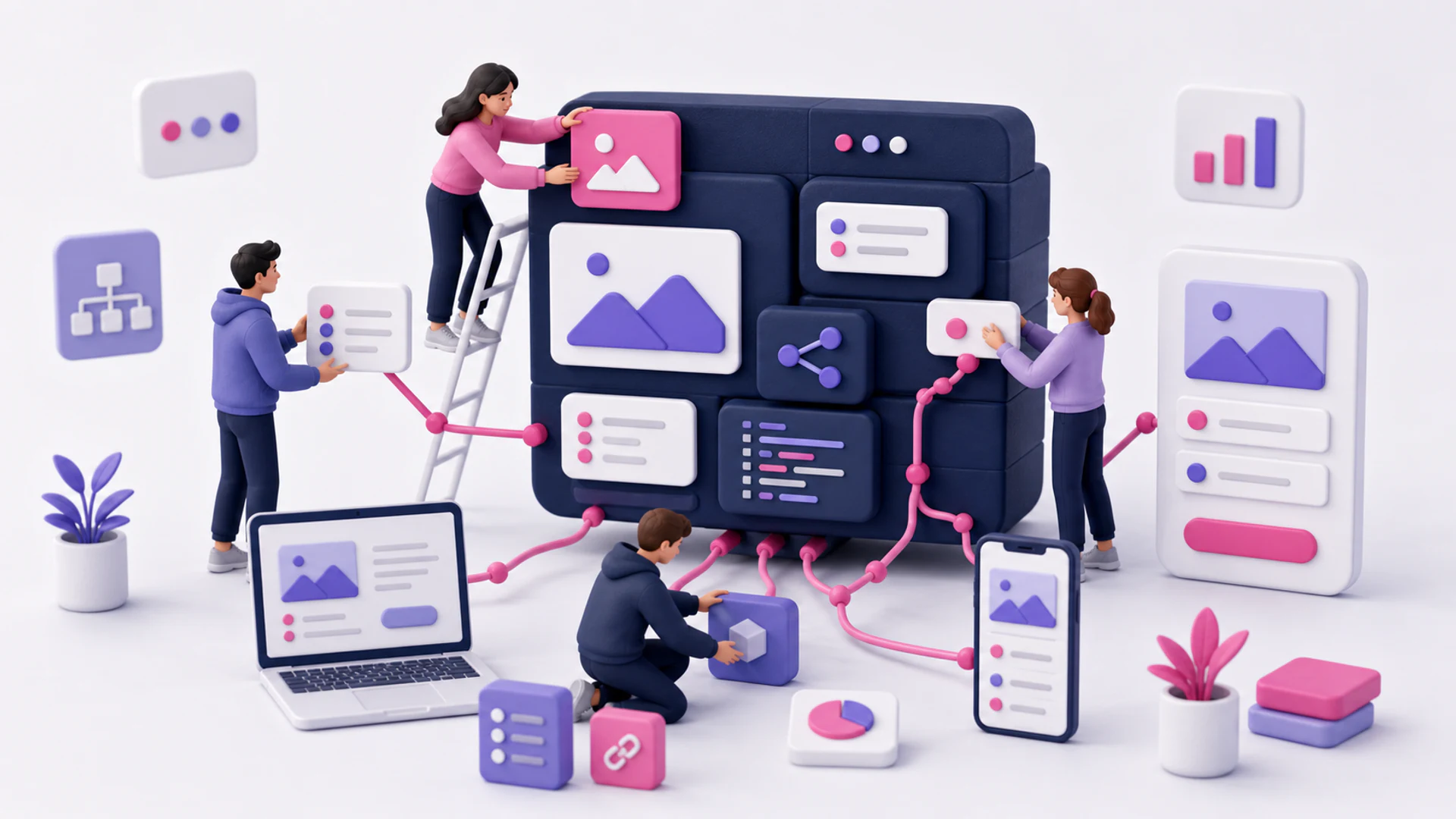 3D ilustrace modulárního headless CMS v TypeScriptu